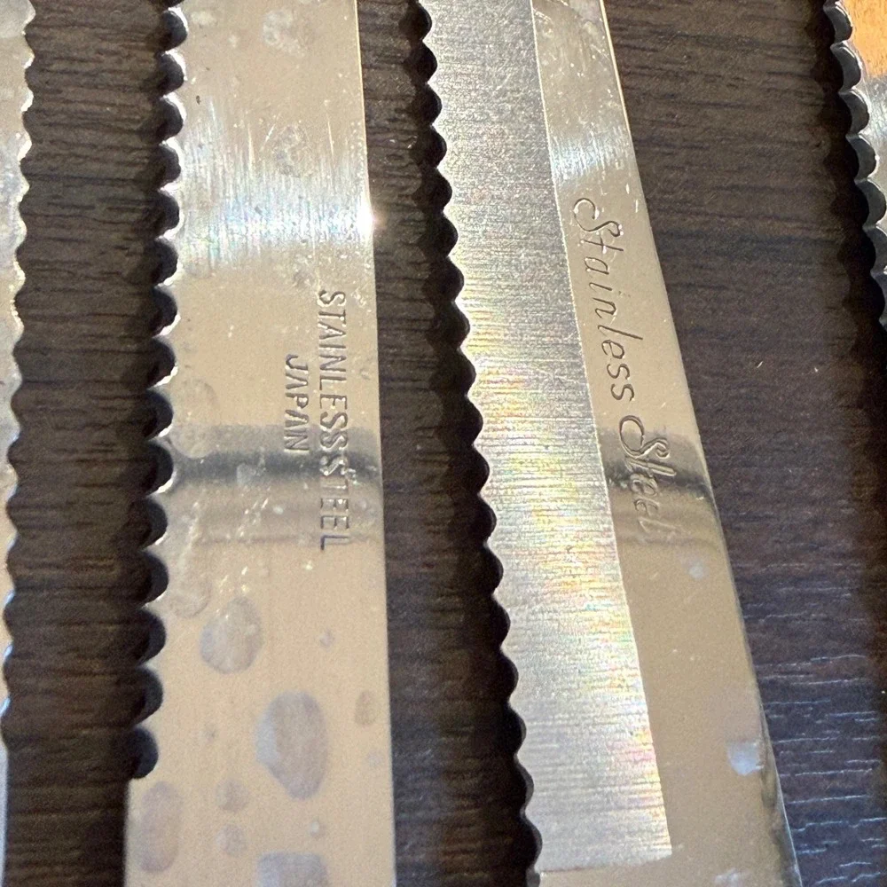 Vintage Stainless Steel Japan Wood Handle Cutlery Set 12 Knife Fork Cheese Tool
